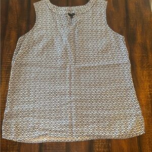 Talbots Navy and White Geometric Sleeveless Linen Top